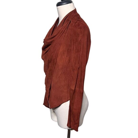 LAMARQUE Madison Leather Rust Brown Crossover Draped Moto Jacket XS - Picture 5 of 7